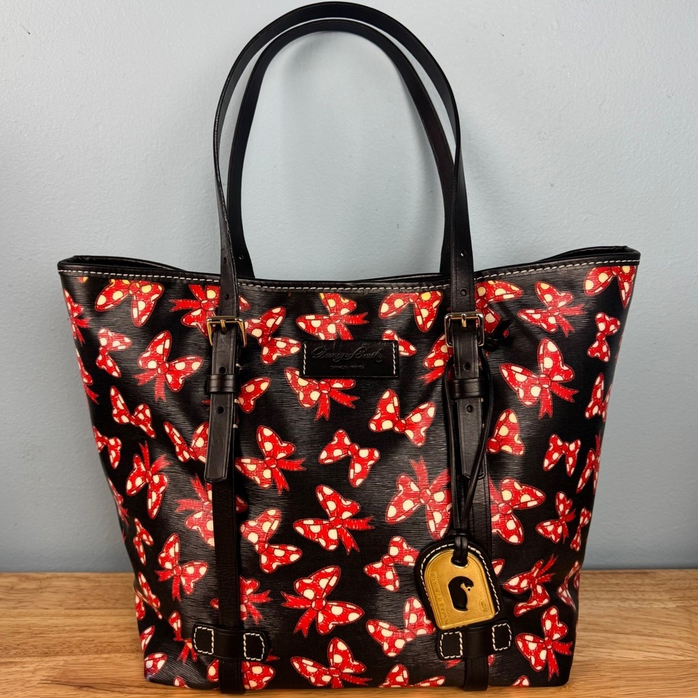 Dooney & Bourke Disney Parks Black Red Minnie Mouse Bows Shopper Tote Bag Purse